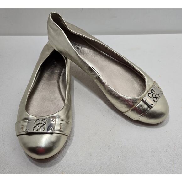 COACH London Metallic Champagne Gold Leather Ballet Flat Shoes Size 7.5 B - Picture 1 of 9